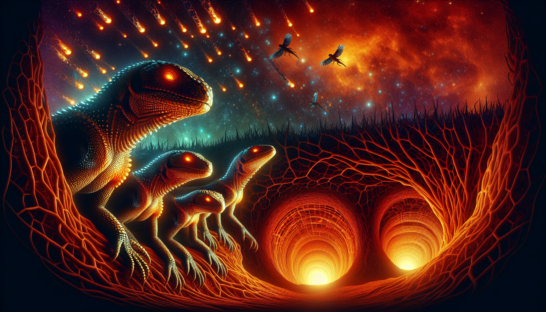 Beneath the Flames: Lizard People Emerge from Earth