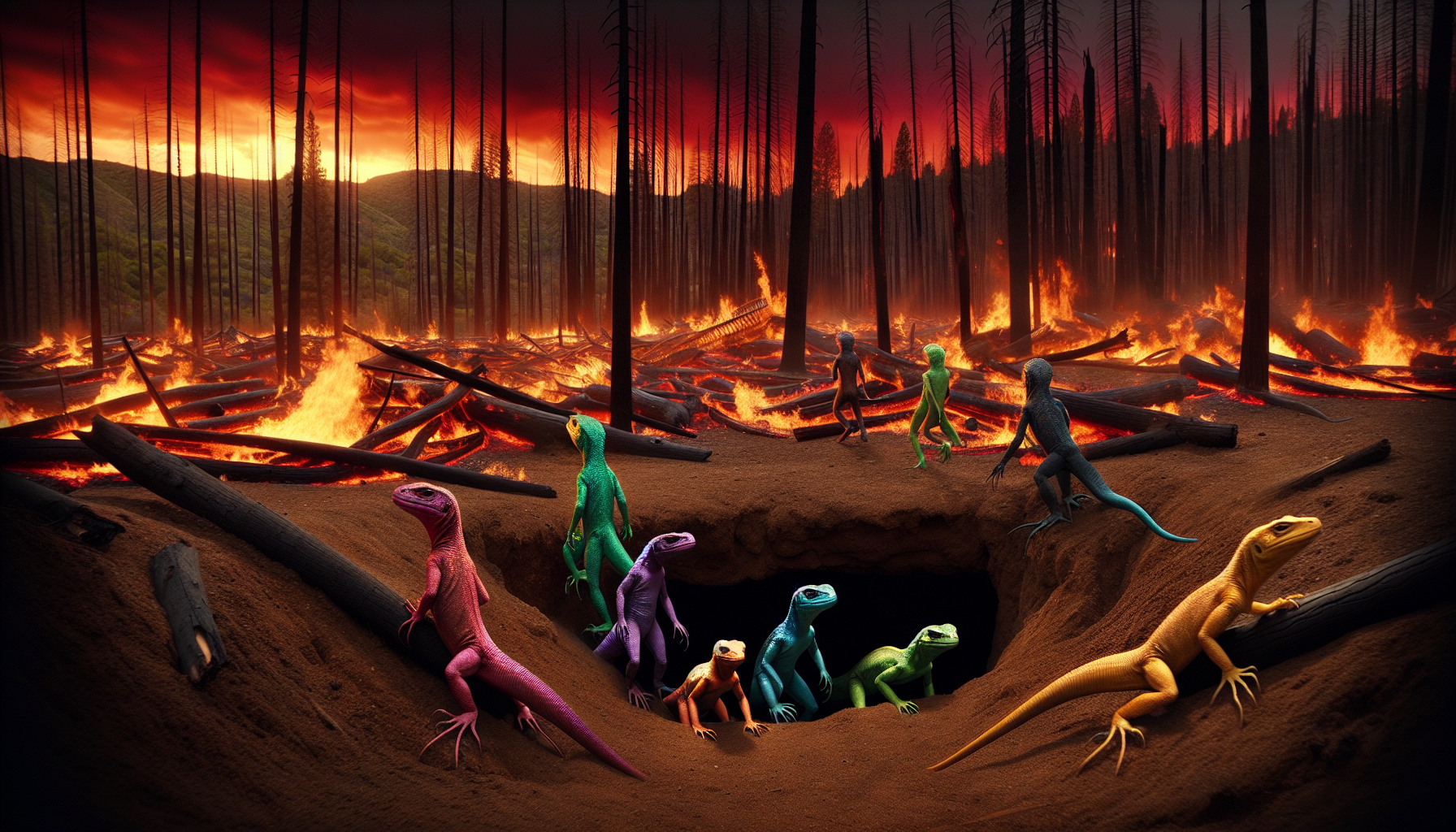 Wildfires Unleash the Underground: Lizard People Emerge